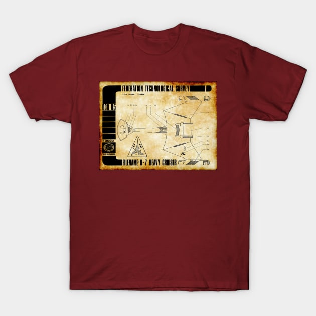 Federation Technological Survey D7 Top View T-Shirt by Starbase79